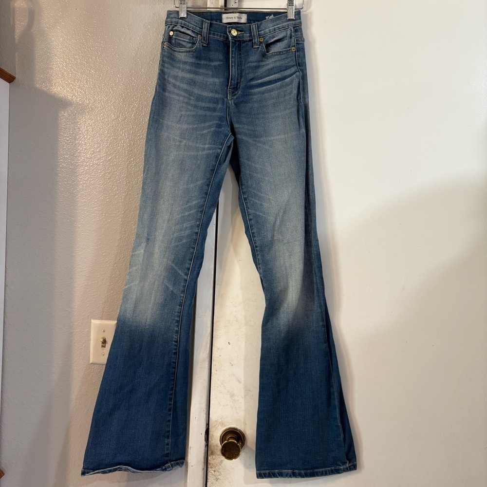 Henry & Bell High Waisted Flare Jeans Stretch Medium Wash Cowgirl Boho Rodeo 26